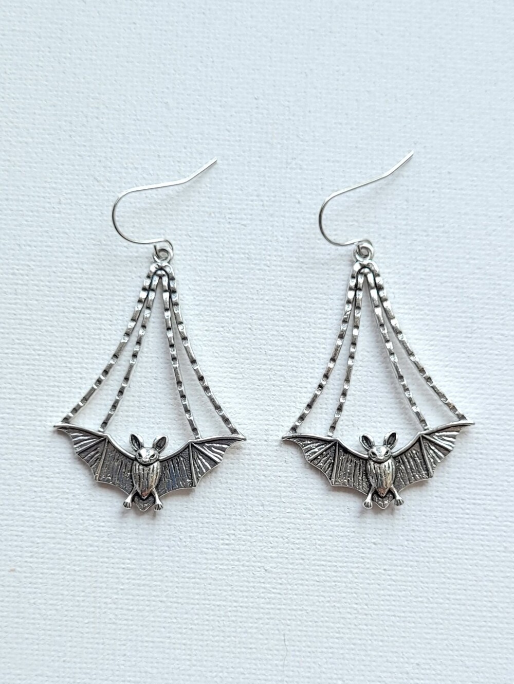 Silver Bat Fan Drop Earrings  Fashion Jewelry NWOT Goth Spooky Halloween Fall